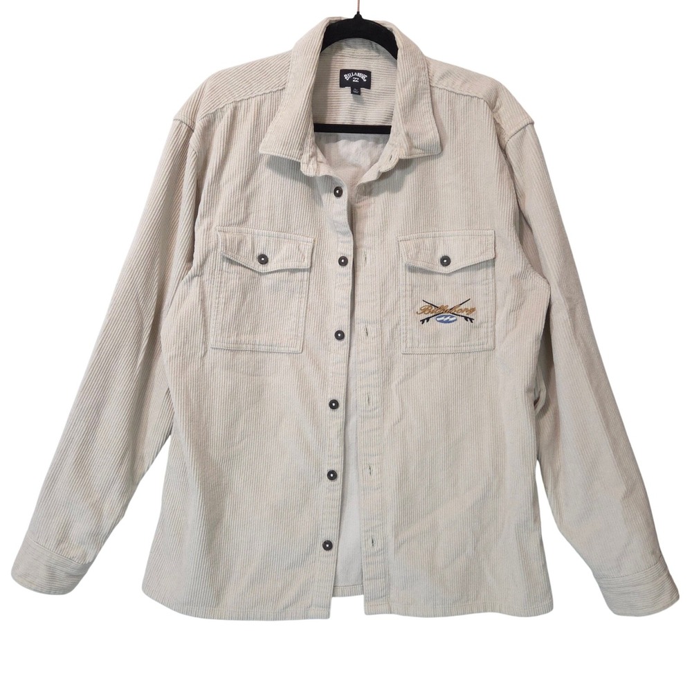 Billabong Corduroy Button Down Shirt Mens L Beige Pocket Skate Y2K Vibe Retro